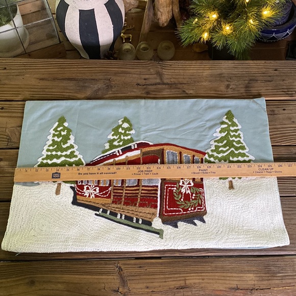 Pottery Barn Winter Wonderland Snow Streetcar Sleigh Crewel Lumbar Pillow Cover - Picture 16 of 16